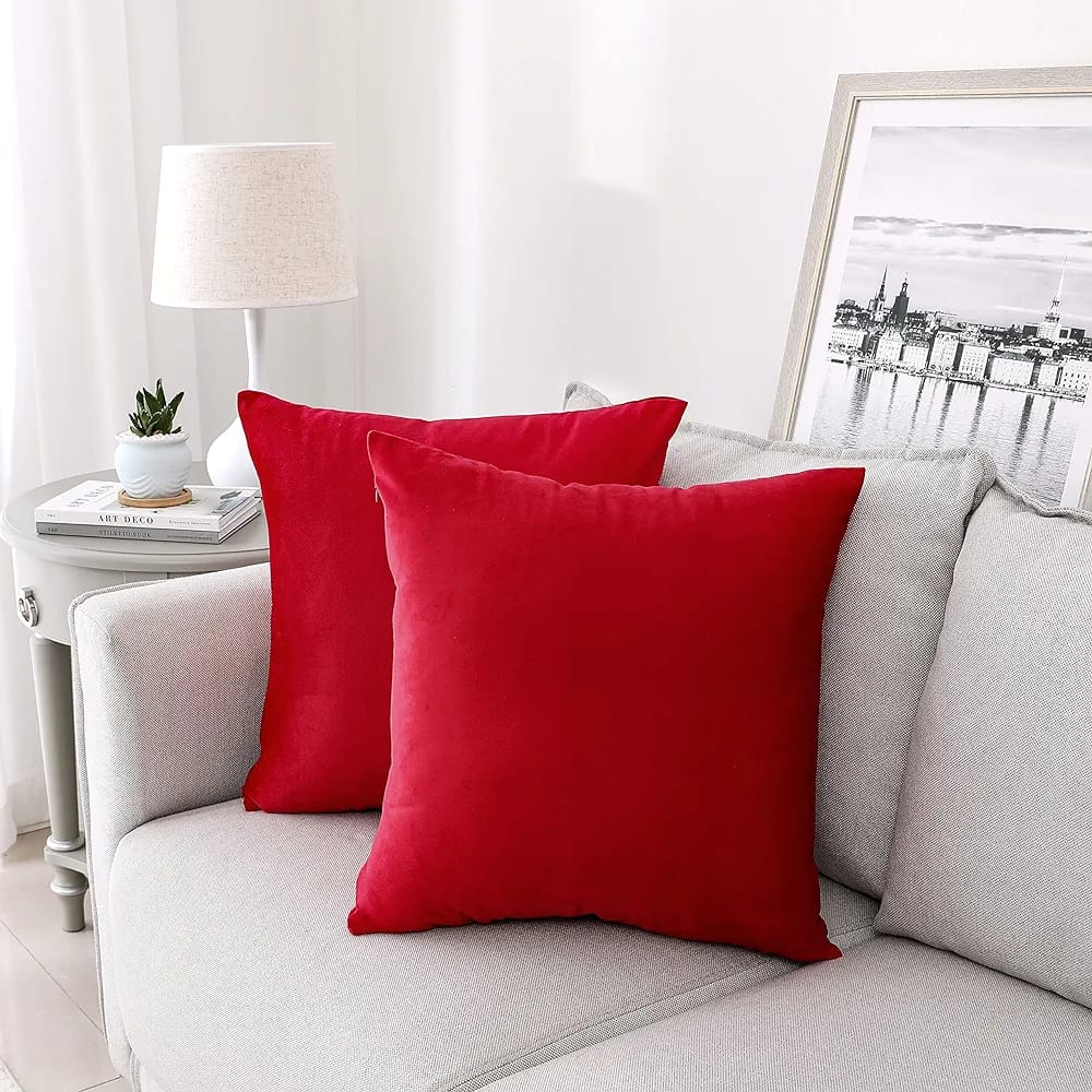 red-colour-plain-cushion-cover